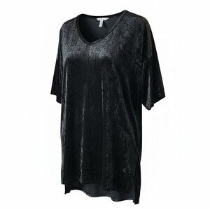 Lou Lou’s Tunic Top Womens Size L Black Crushed Velvet V-Neck Hi-Low